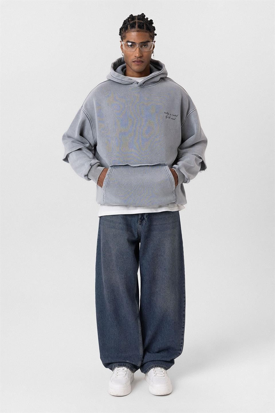 Oversize Baskılı Kol Detaylı Sweatshirt
