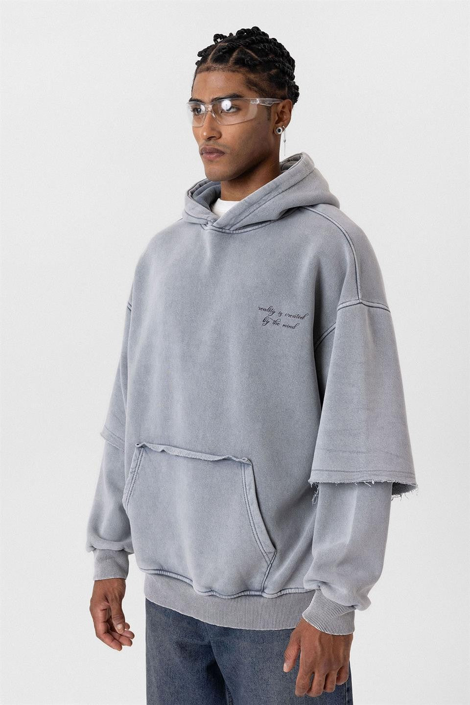 Oversize Baskılı Kol Detaylı Sweatshirt