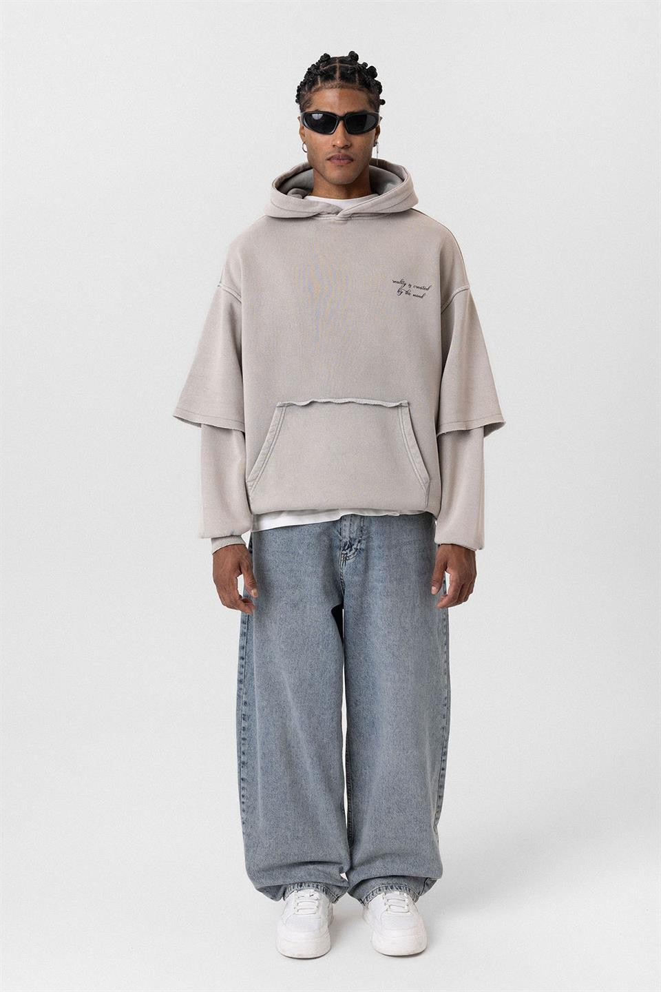 Oversize Baskılı Kol Detaylı Sweatshirt