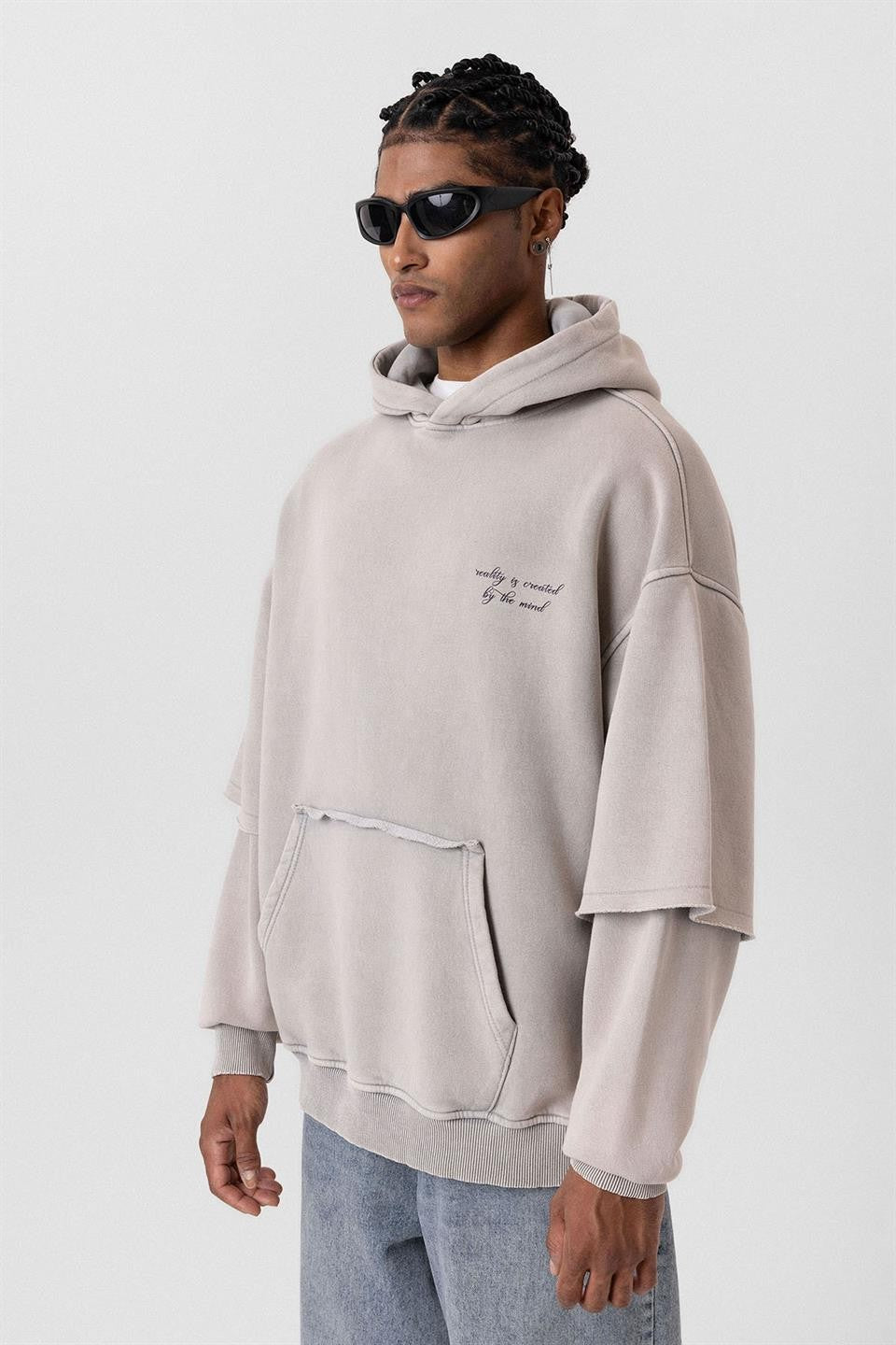 Oversize Baskılı Kol Detaylı Sweatshirt