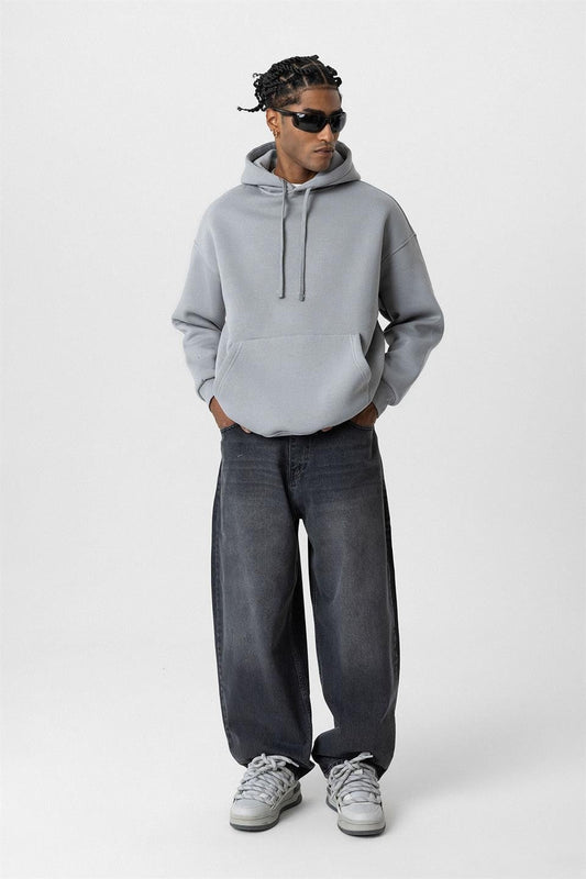 Basic Oversize Kapüşonlu Cep Detaylı Sweatshirt