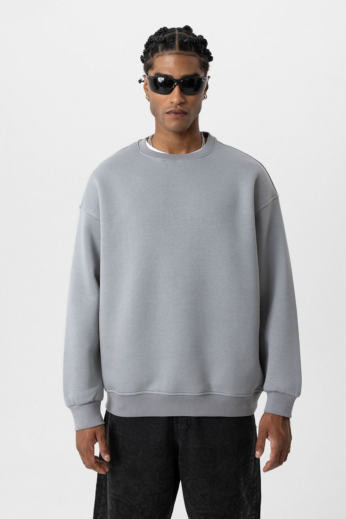 Basic Oversize Bisiklet Yaka Sweatshirt