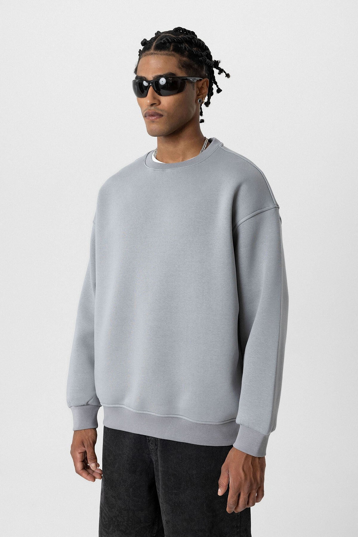 Basic Oversize Bisiklet Yaka Sweatshirt