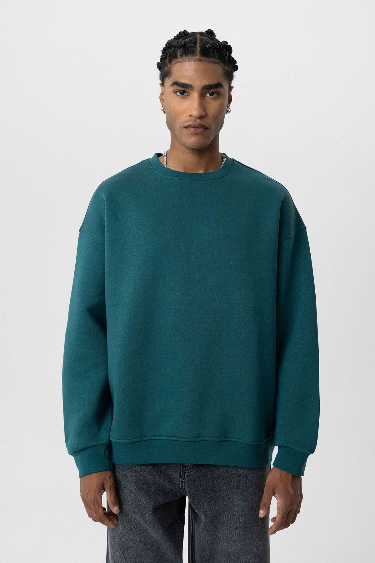 Basic Oversize Bisiklet Yaka Sweatshirt