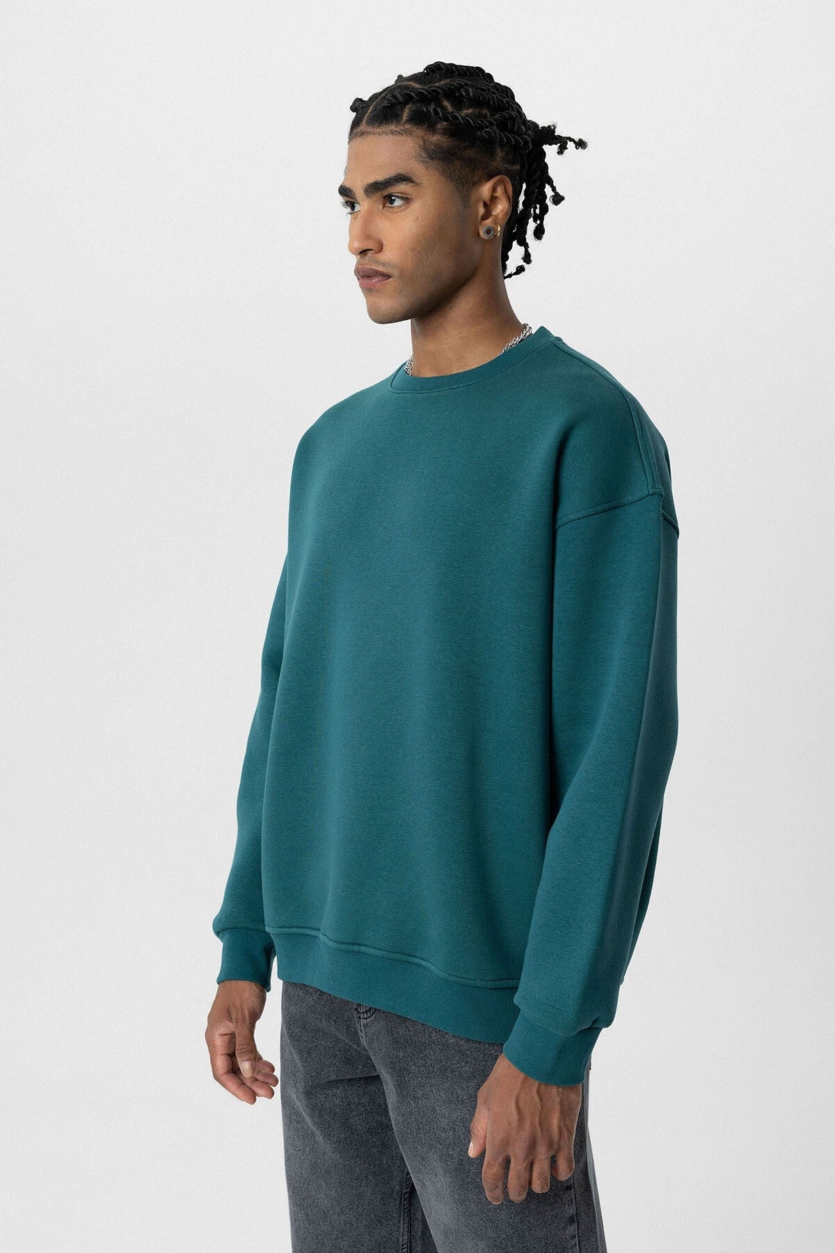 Basic Oversize Bisiklet Yaka Sweatshirt