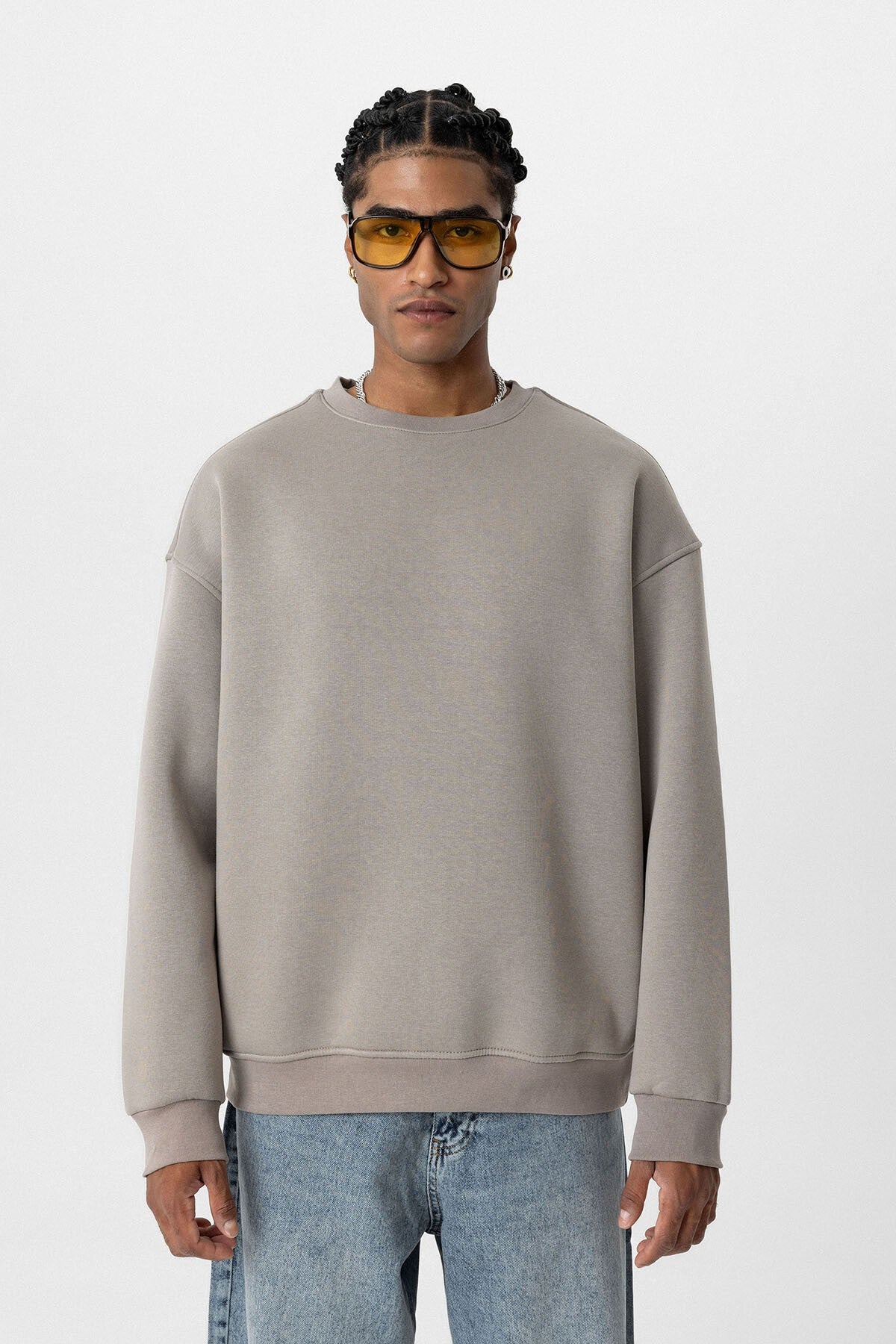 Basic Oversize Bisiklet Yaka Sweatshirt