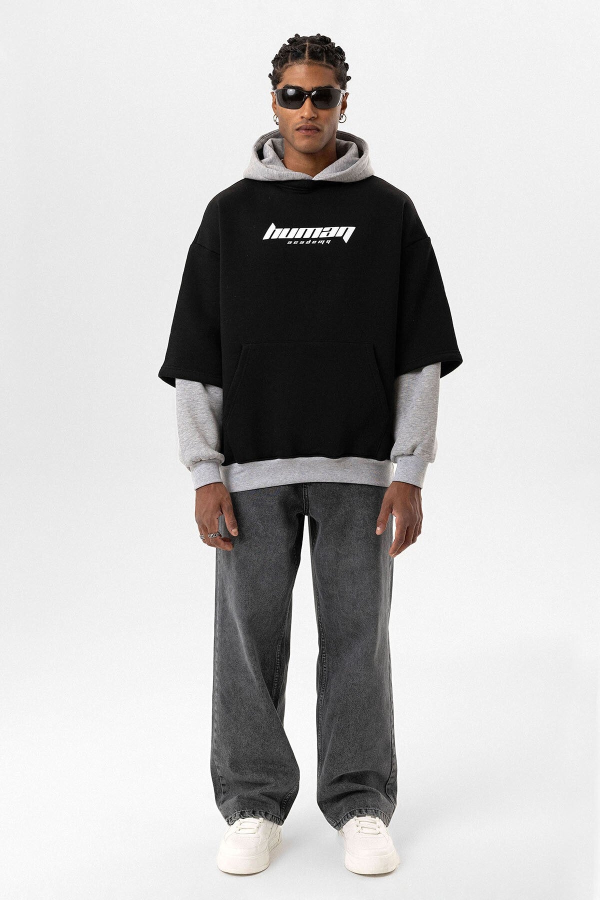 Baskılı Çift Kol Detaylı Oversize Sweatshirt