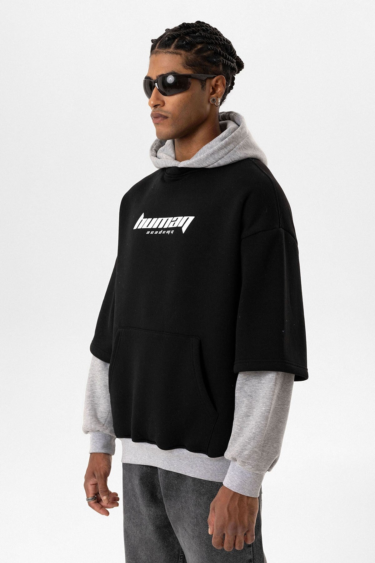 Baskılı Çift Kol Detaylı Oversize Sweatshirt