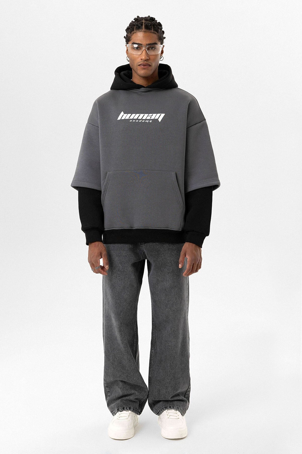 Baskılı Çift Kol Detaylı Oversize Sweatshirt