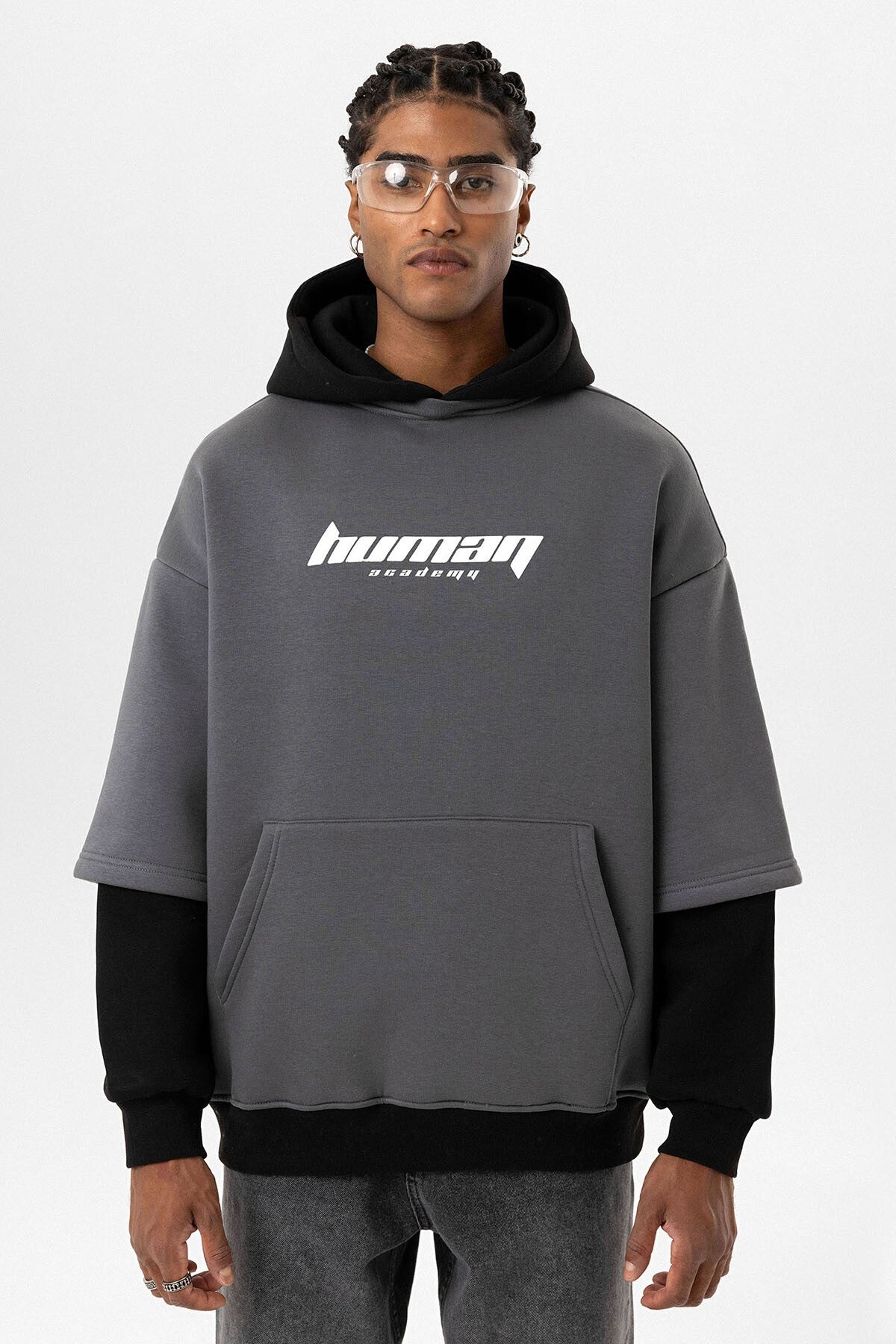 Baskılı Çift Kol Detaylı Oversize Sweatshirt