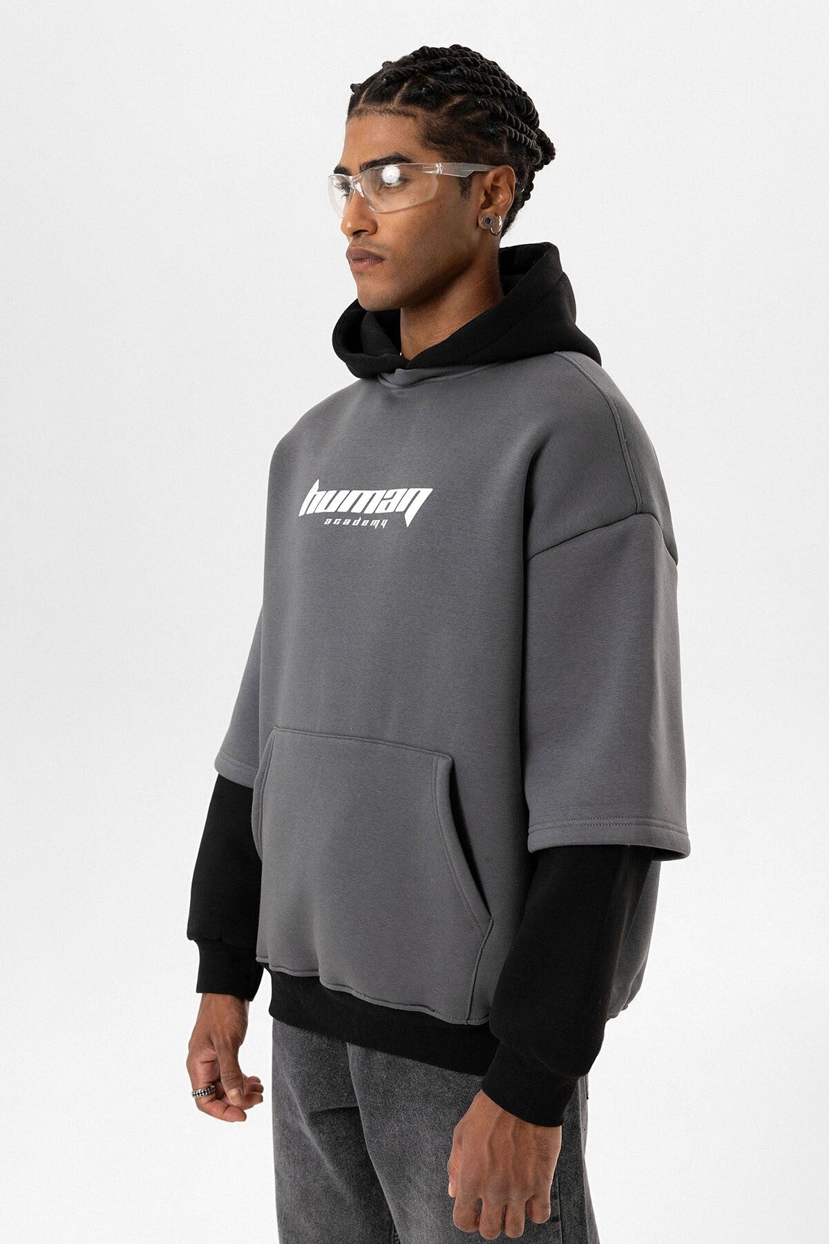 Baskılı Çift Kol Detaylı Oversize Sweatshirt