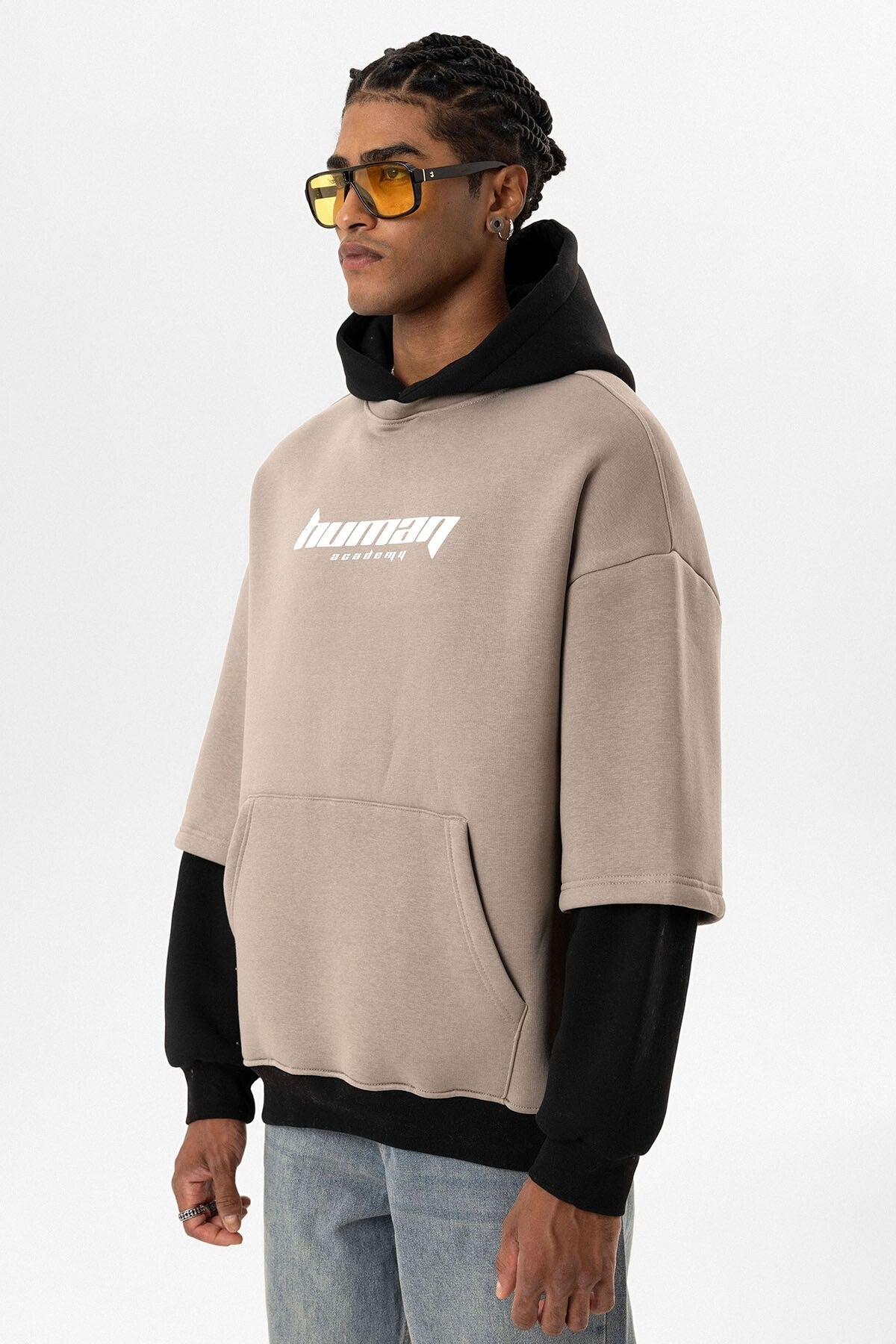 Baskılı Çift Kol Detaylı Oversize Sweatshirt