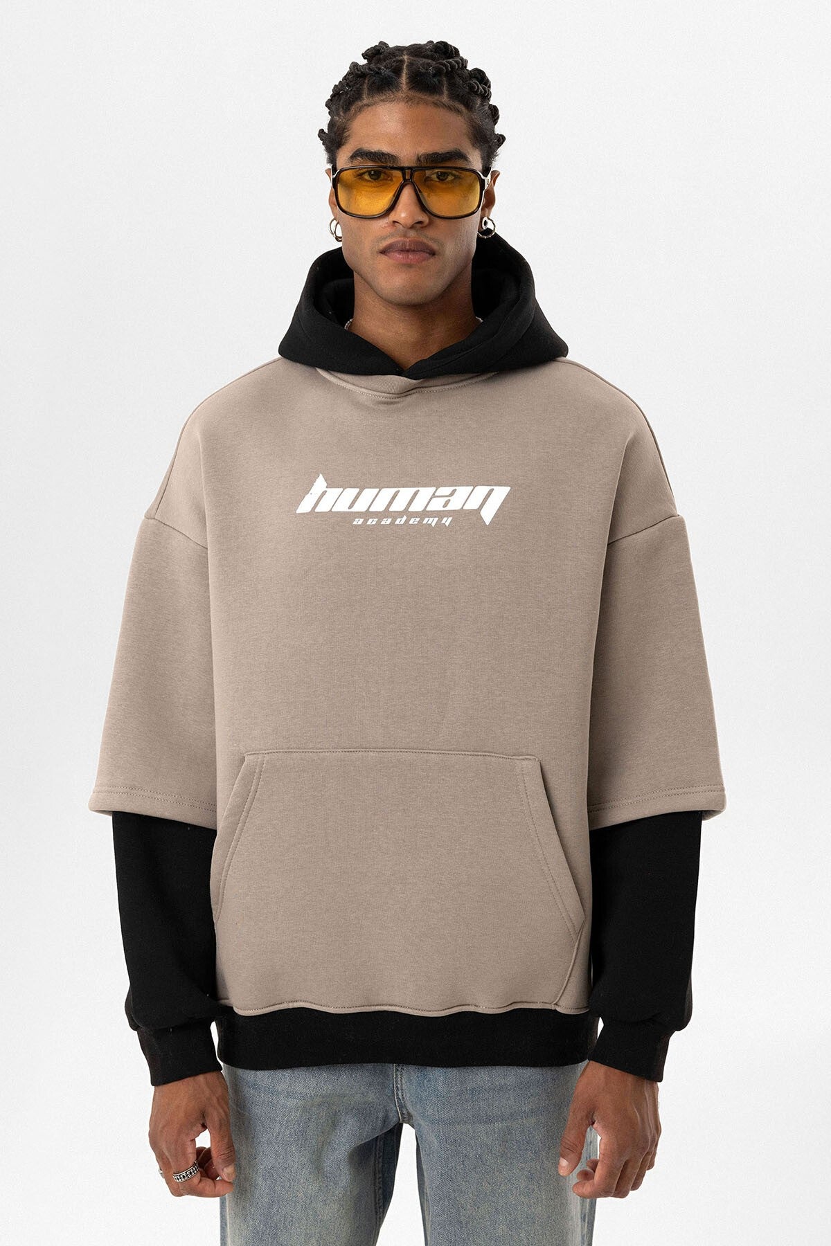 Baskılı Çift Kol Detaylı Oversize Sweatshirt