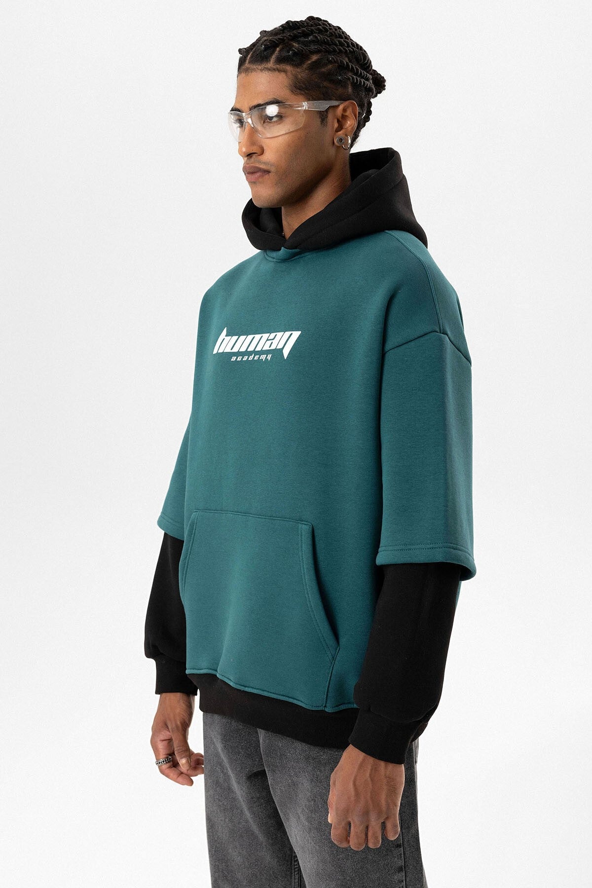 Baskılı Çift Kol Detaylı Oversize Sweatshirt