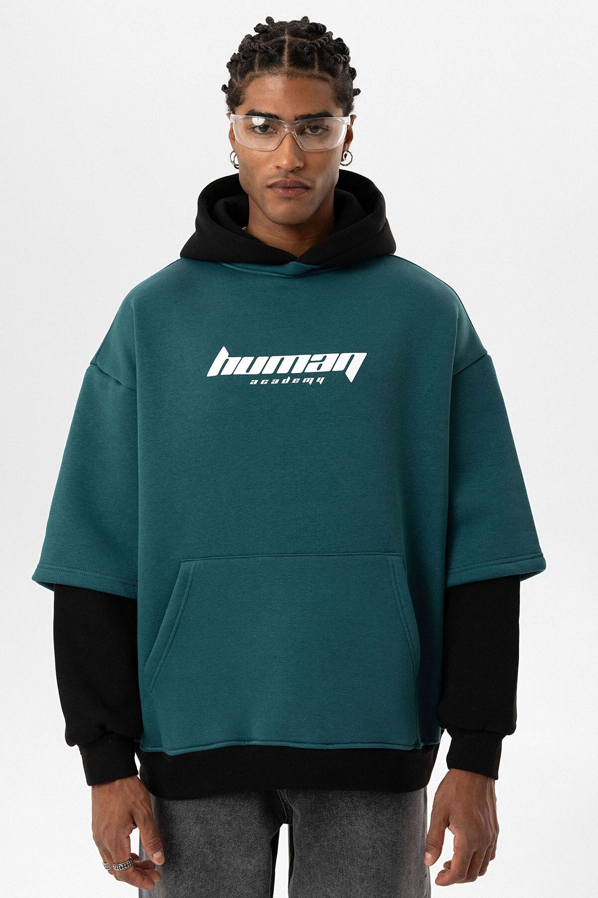 Baskılı Çift Kol Detaylı Oversize Sweatshirt