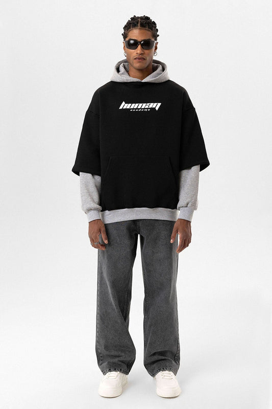 Baskılı Çift Kol Detaylı Oversize Sweatshirt