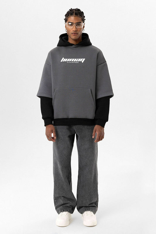 Baskılı Çift Kol Detaylı Oversize Sweatshirt