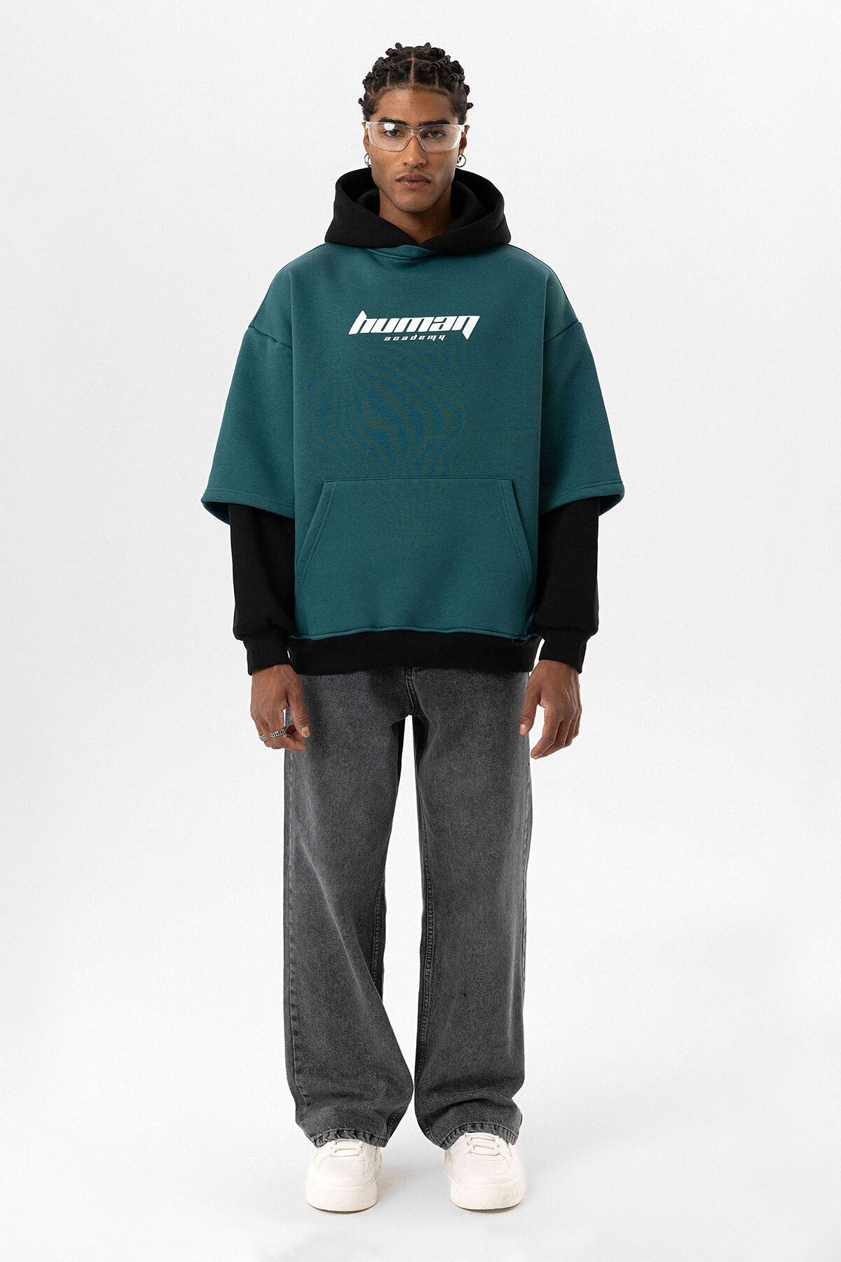 Baskılı Çift Kol Detaylı Oversize Sweatshirt