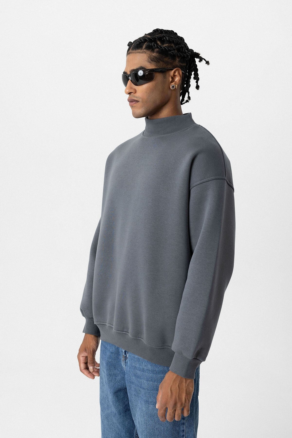 Basic Oversize Balıkçı Yaka Sweatshirt