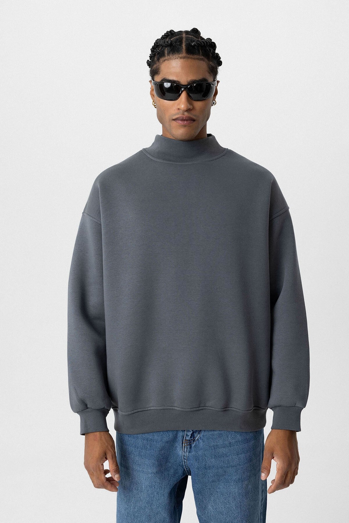 Basic Oversize Balıkçı Yaka Sweatshirt