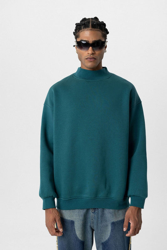 Basic Oversize Balıkçı Yaka Sweatshirt