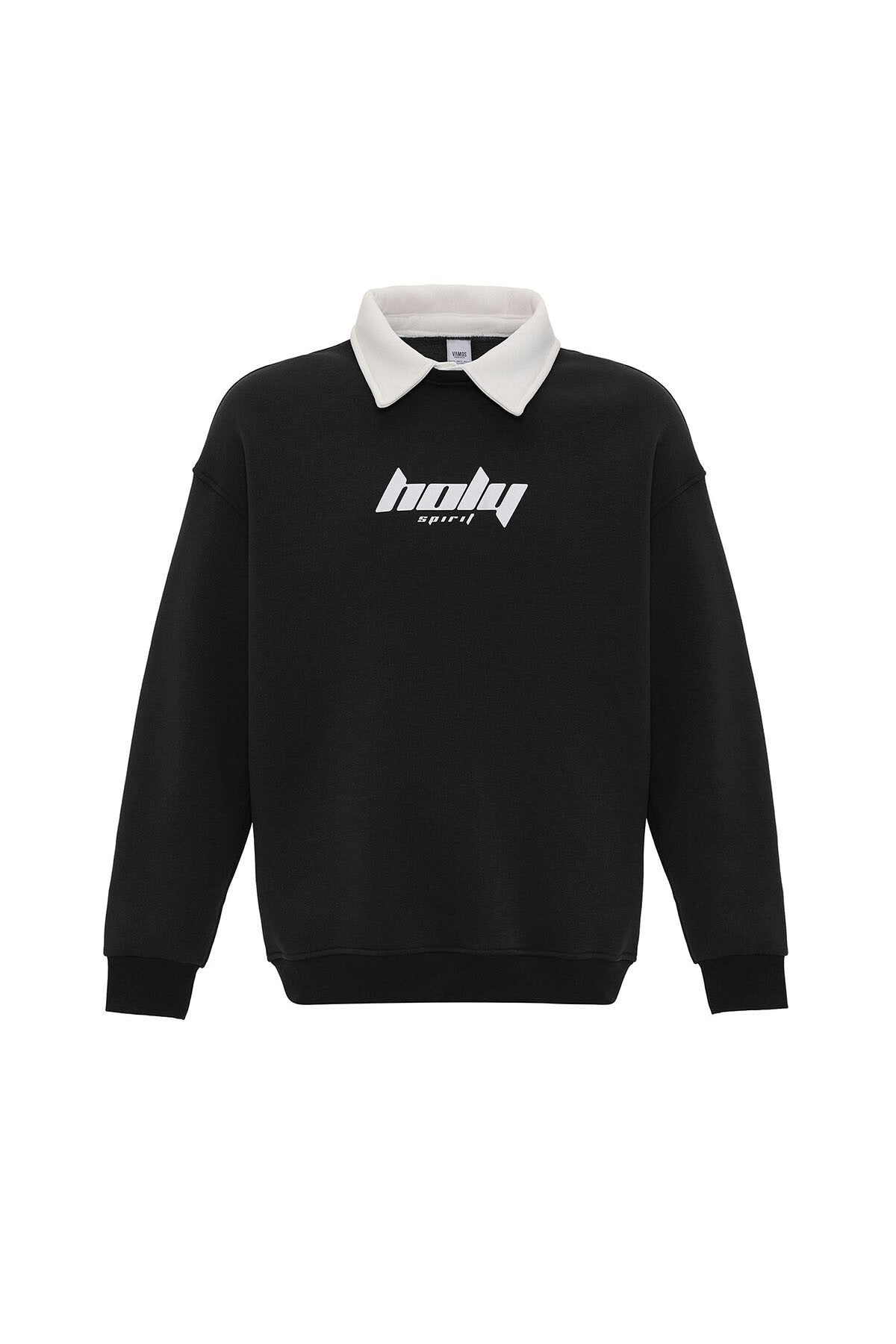 Polo Yaka Oversize Baskılı Sweatshirt