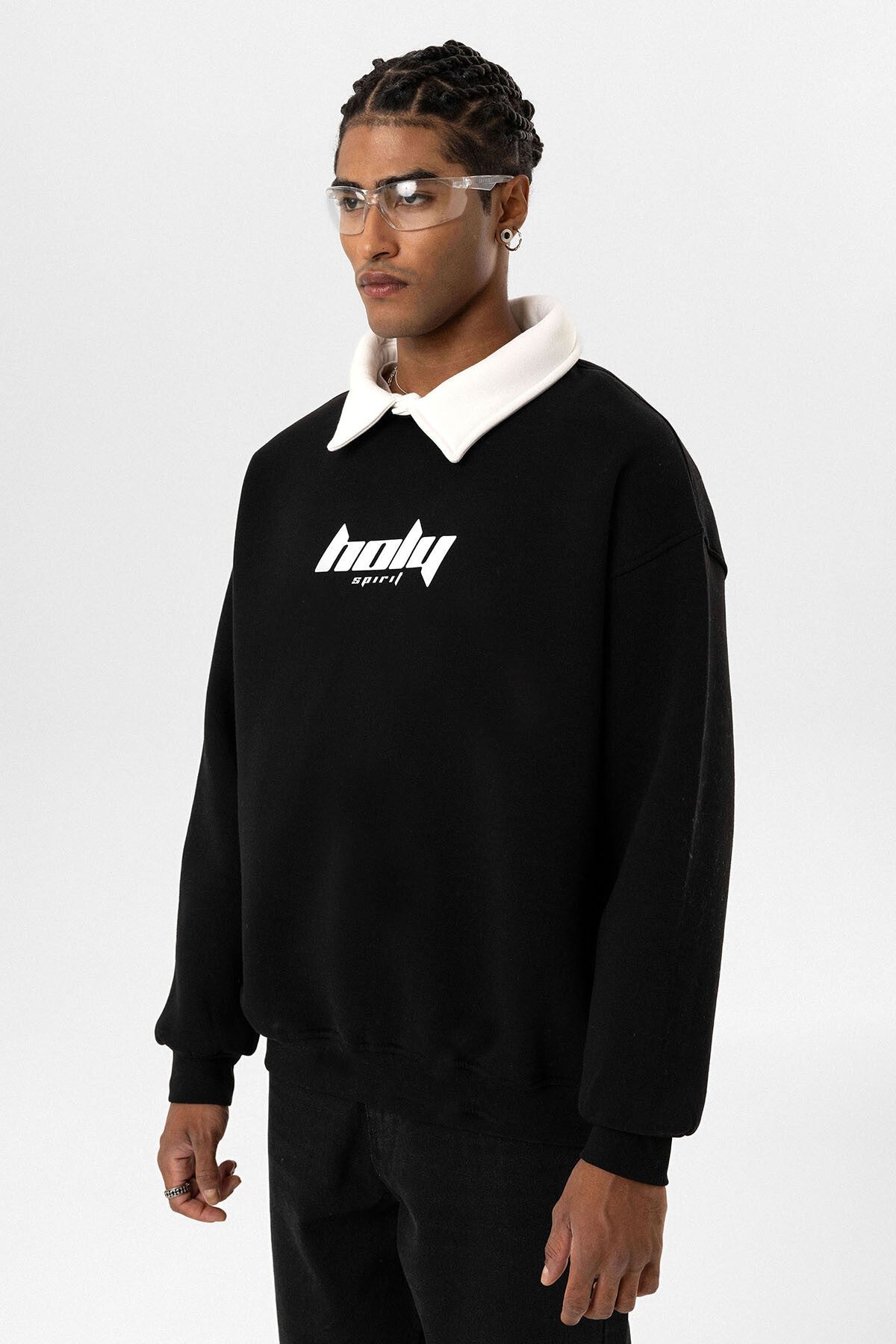 Polo Yaka Oversize Baskılı Sweatshirt