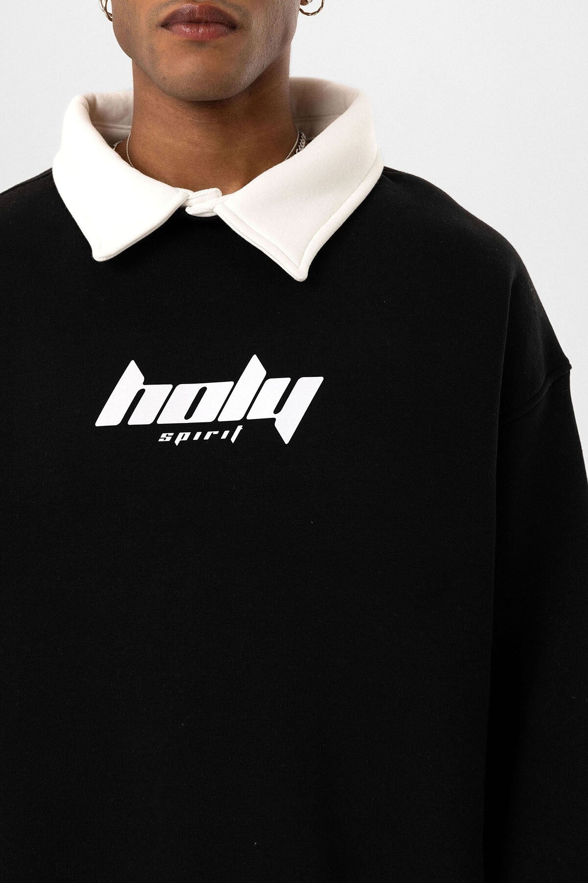 Polo Yaka Oversize Baskılı Sweatshirt