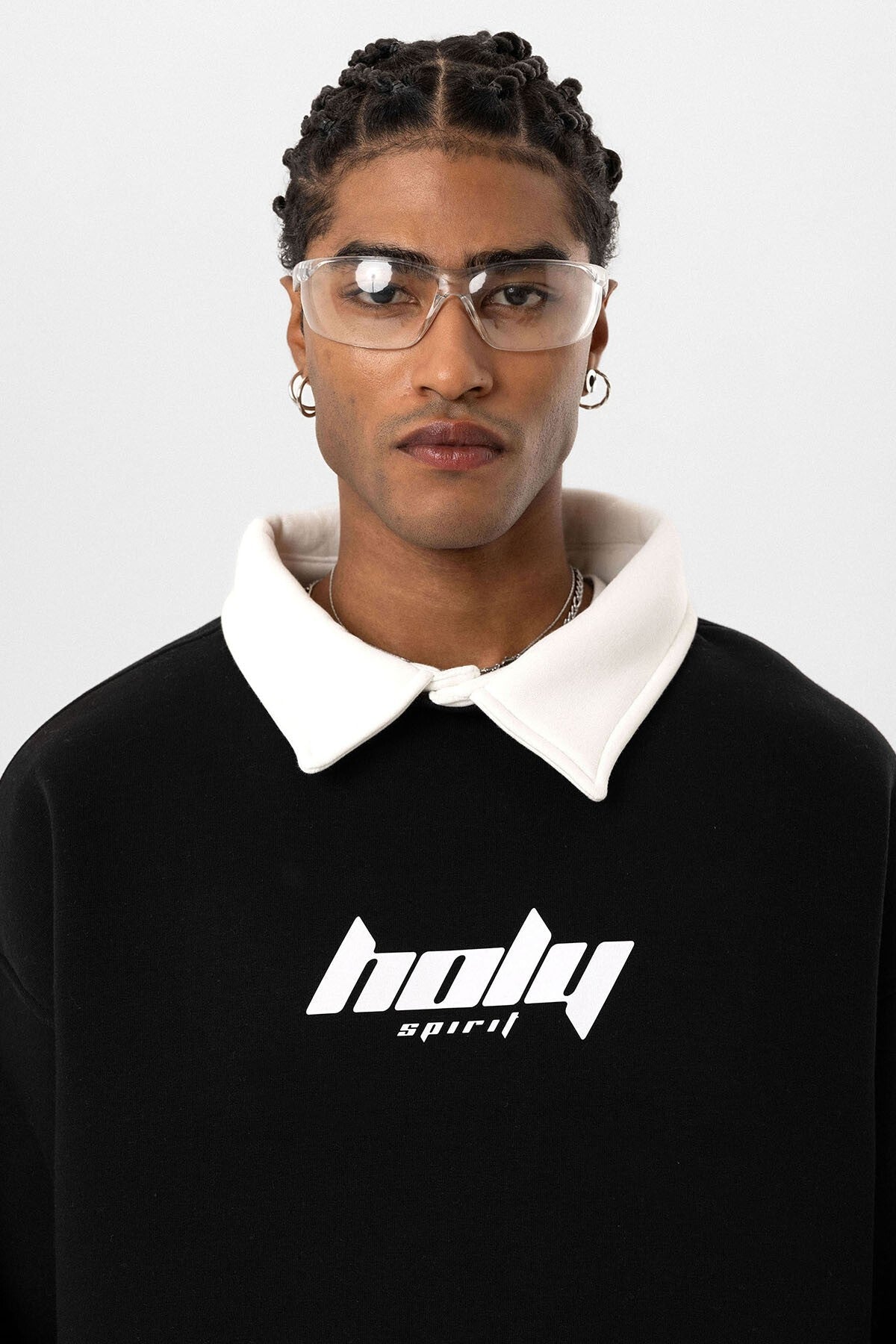 Polo Yaka Oversize Baskılı Sweatshirt