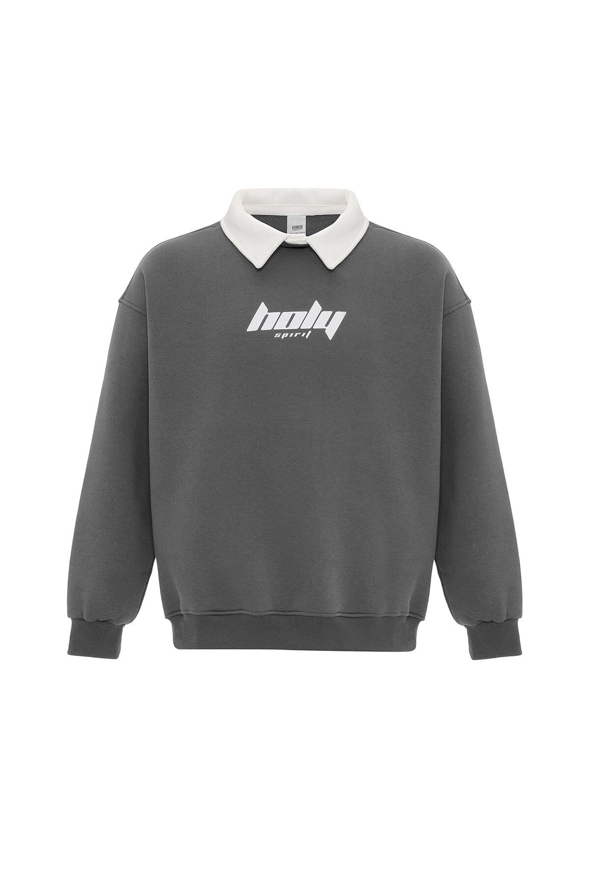 Polo Yaka Oversize Baskılı Sweatshirt