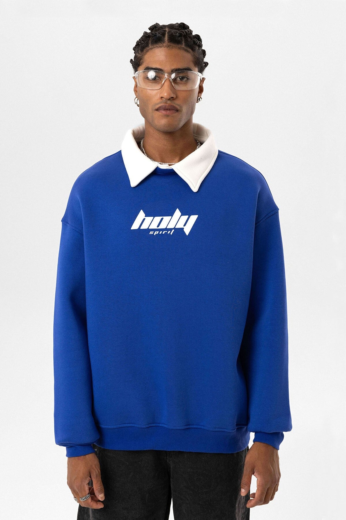 Polo Yaka Oversize Baskılı Sweatshirt
