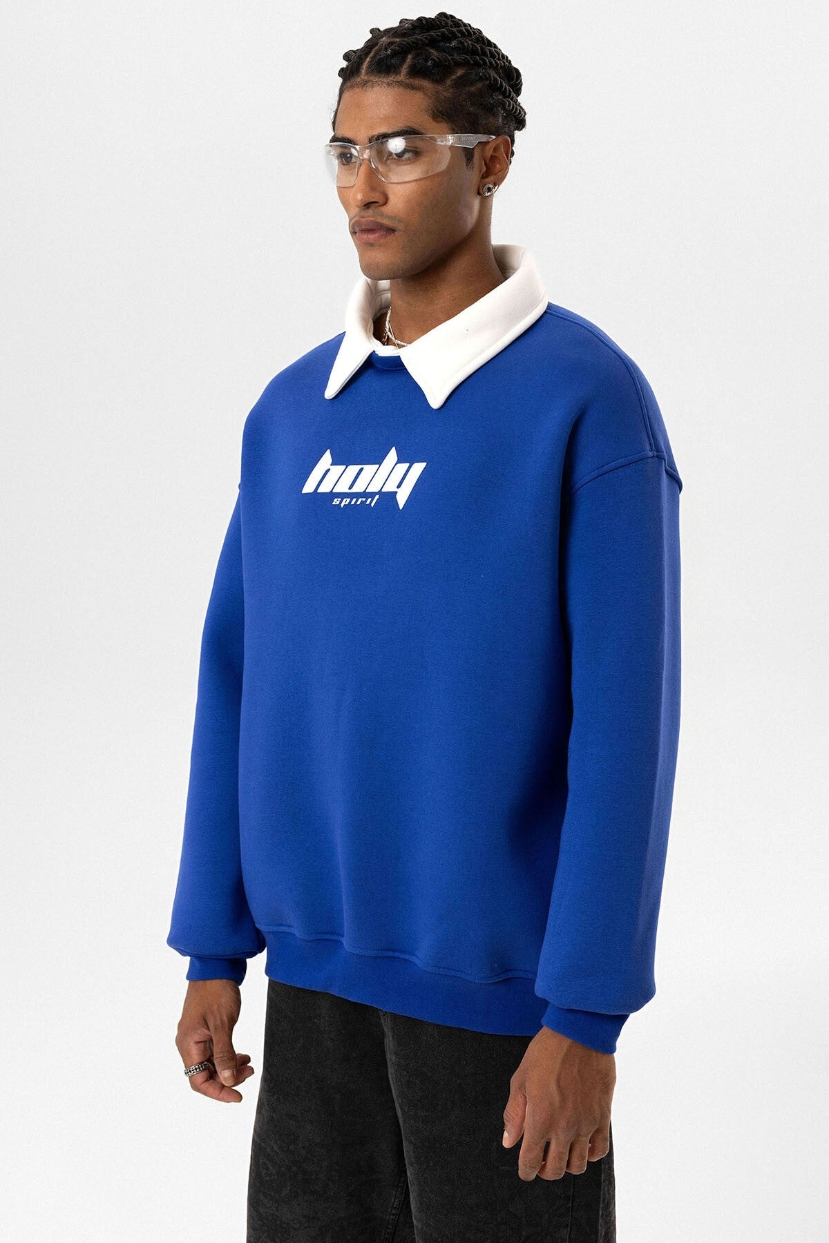 Polo Yaka Oversize Baskılı Sweatshirt