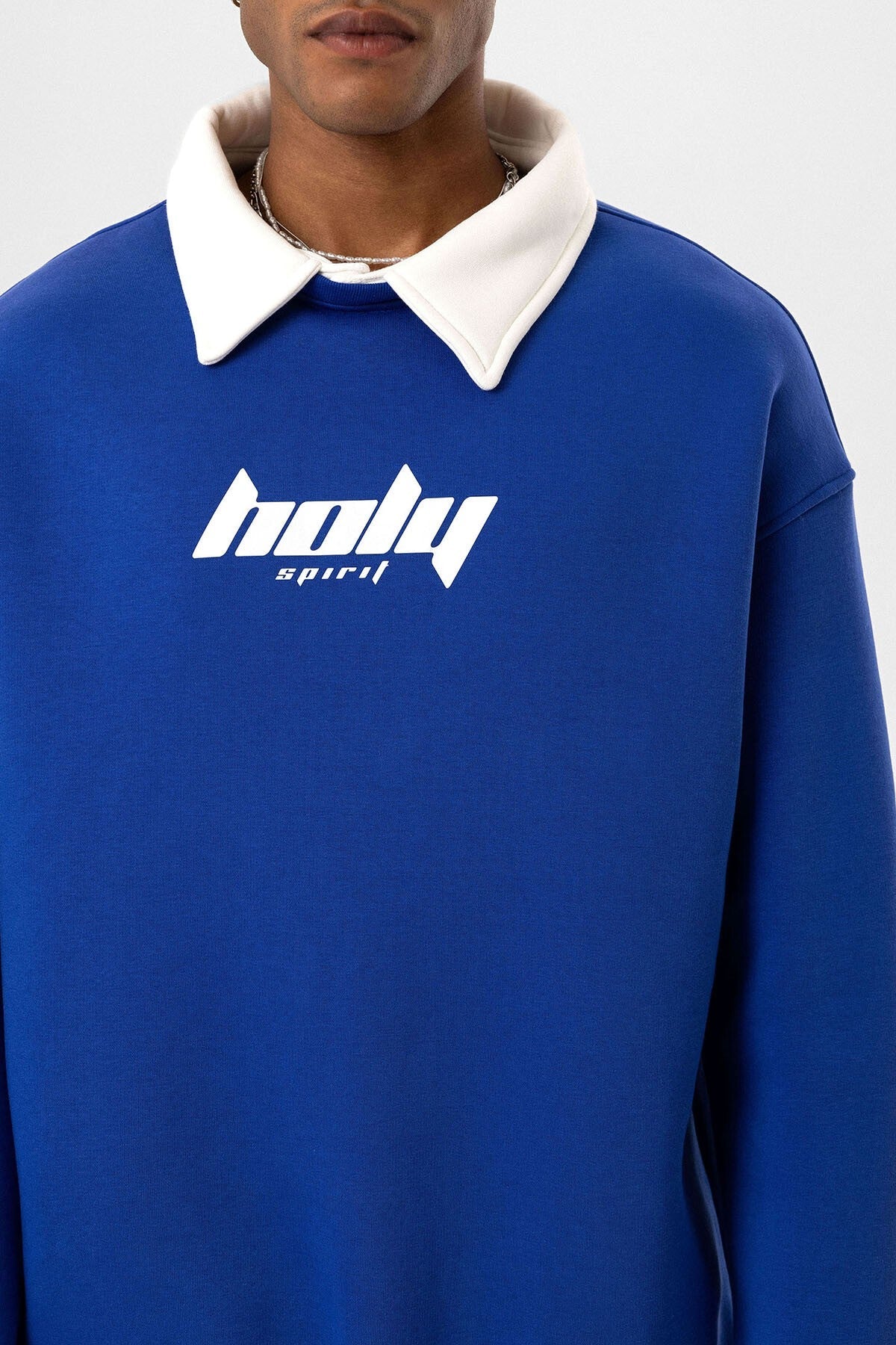 Polo Yaka Oversize Baskılı Sweatshirt