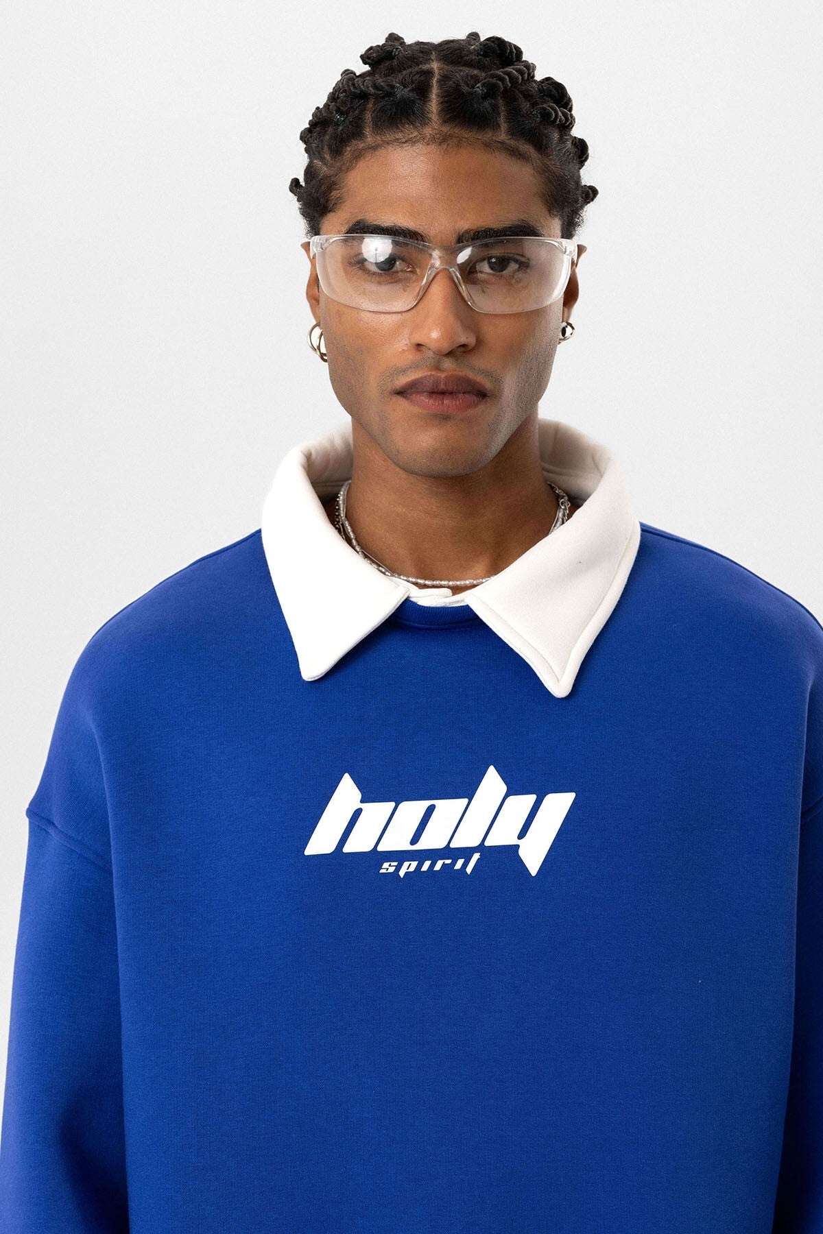 Polo Yaka Oversize Baskılı Sweatshirt
