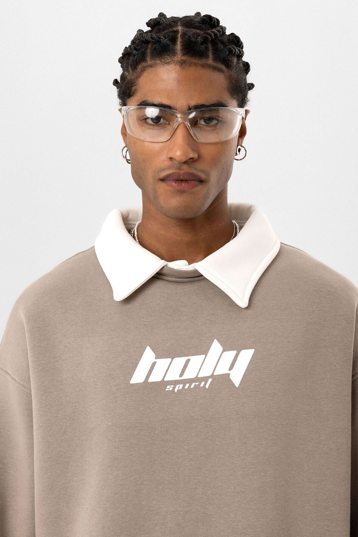 Polo Yaka Oversize Baskılı Sweatshirt