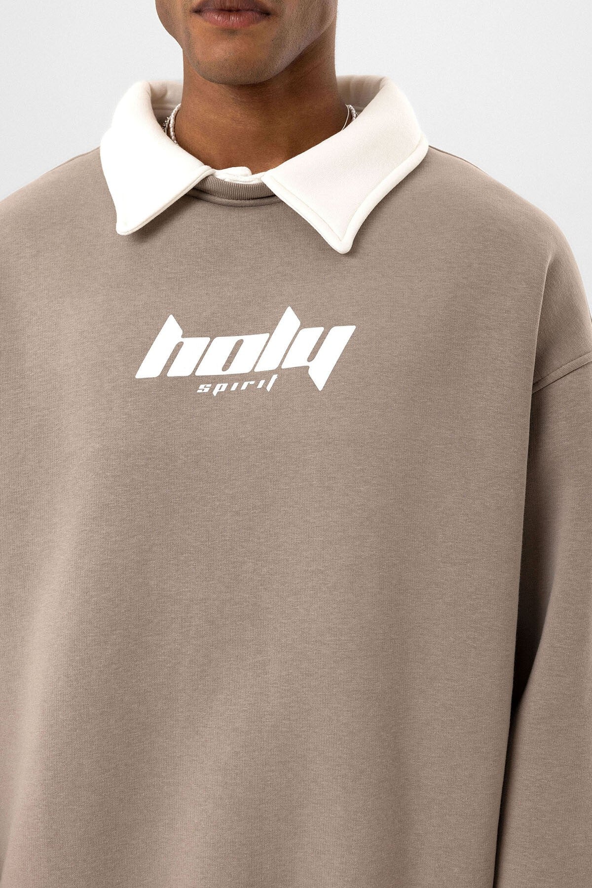 Polo Yaka Oversize Baskılı Sweatshirt