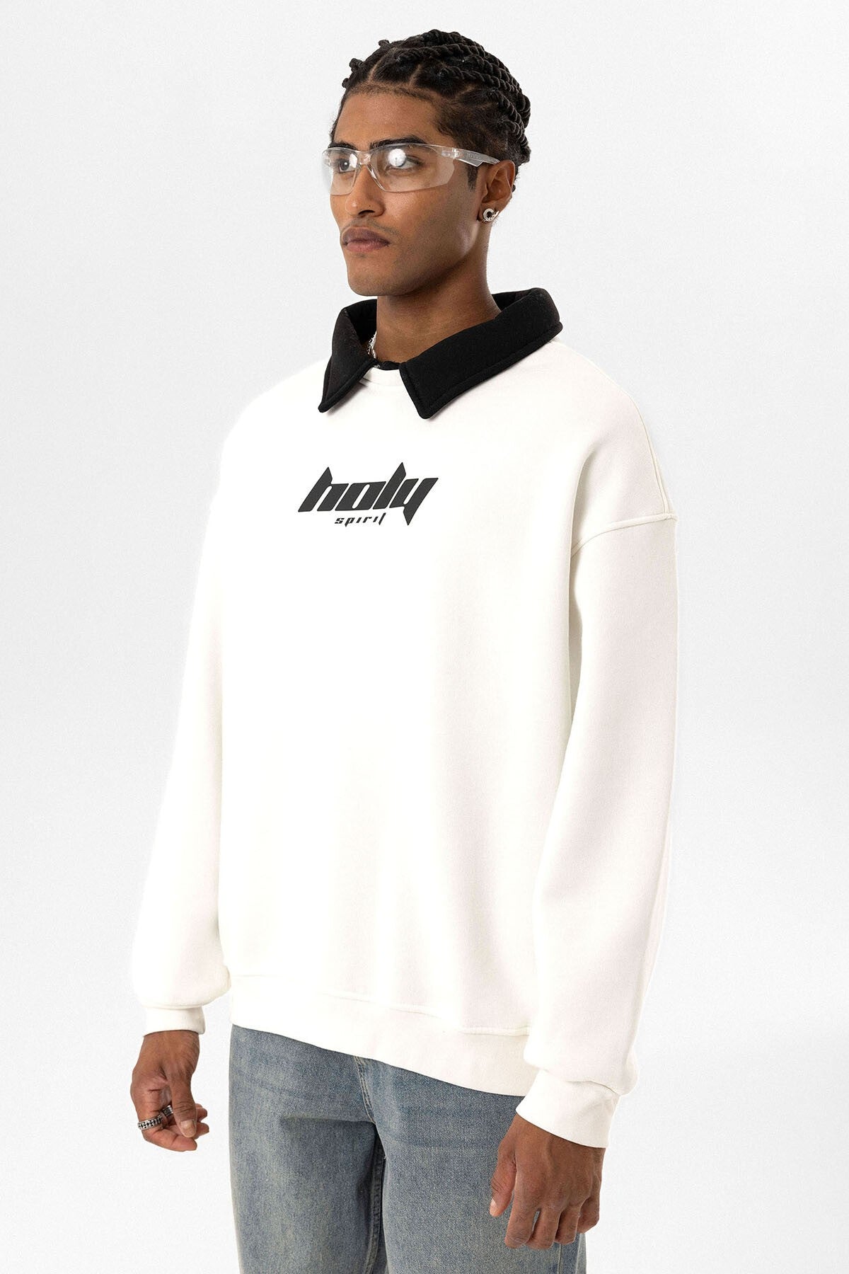 Polo Yaka Oversize Baskılı Sweatshirt