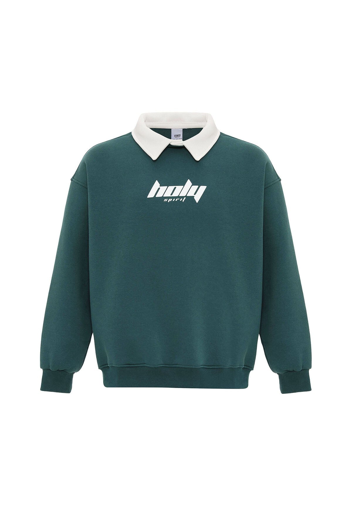 Polo Yaka Oversize Baskılı Sweatshirt