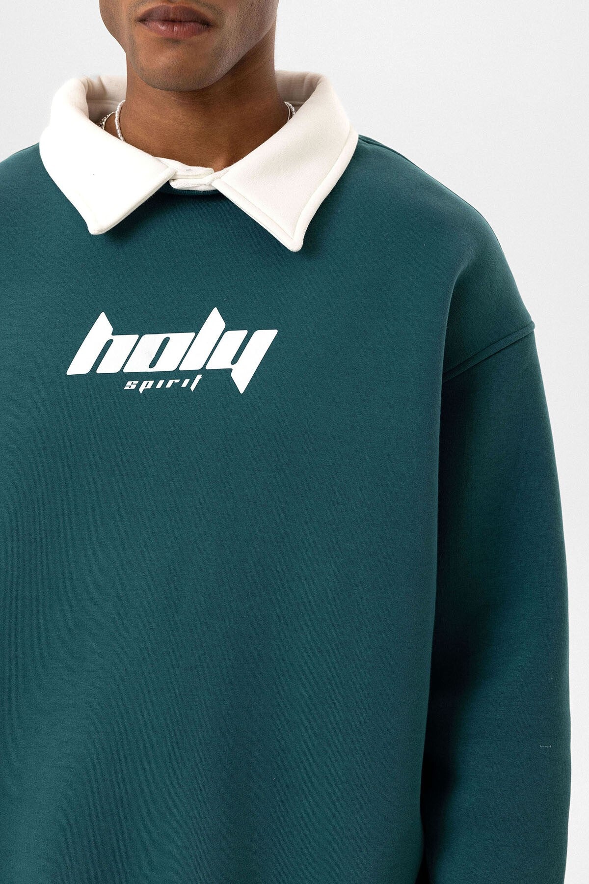 Polo Yaka Oversize Baskılı Sweatshirt