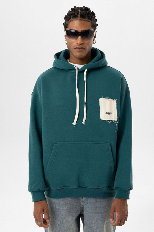 Etiket Detaylı Oversize Kapüşonlu Sweatshirt