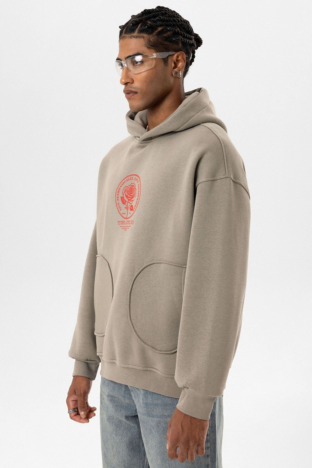 Cep Detaylı Baskılı Overıze Sweatshirt