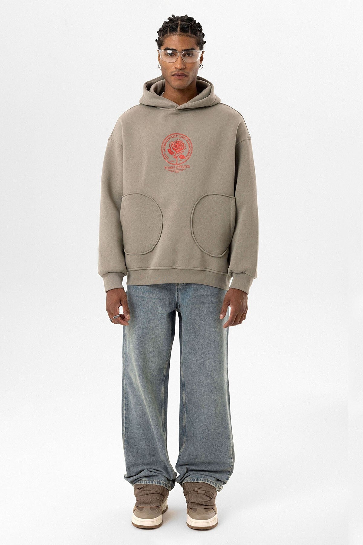 Cep Detaylı Baskılı Overıze Sweatshirt