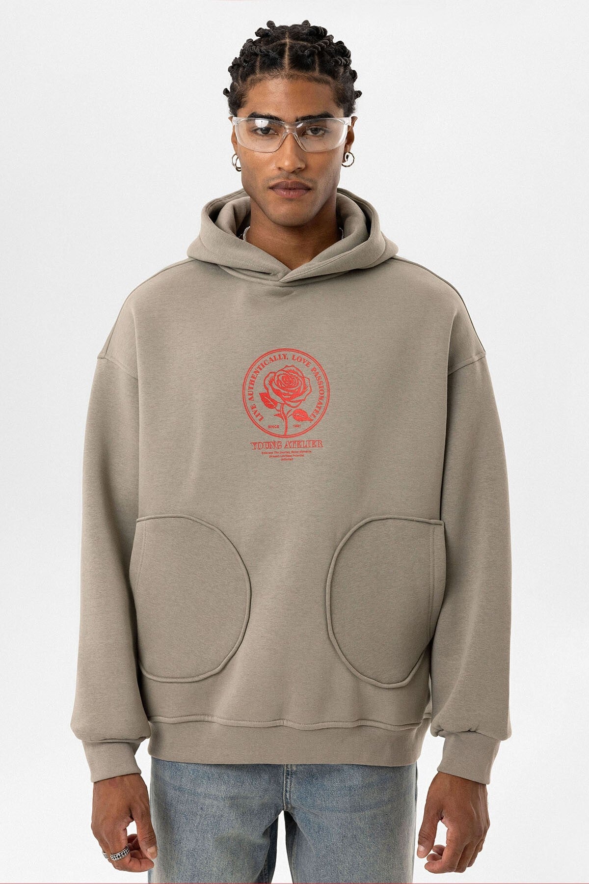 Cep Detaylı Baskılı Overıze Sweatshirt