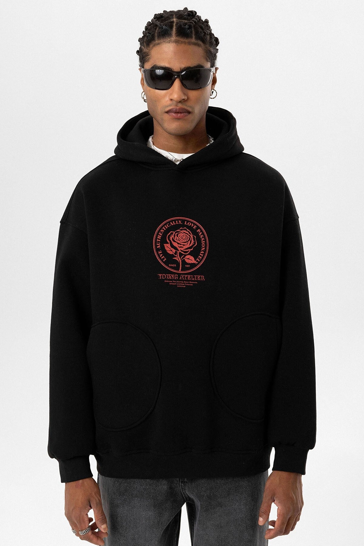 Cep Detaylı Baskılı Overıze Sweatshirt