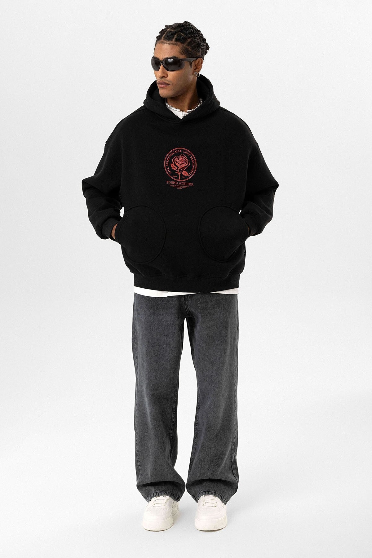 Cep Detaylı Baskılı Overıze Sweatshirt