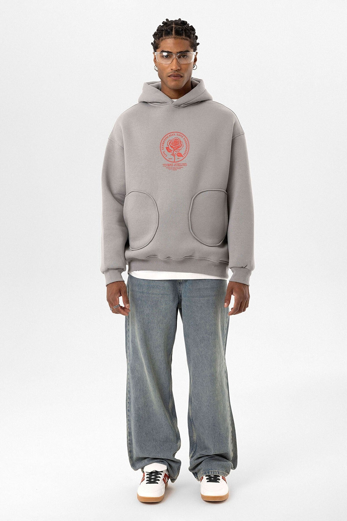 Cep Detaylı Baskılı Overıze Sweatshirt
