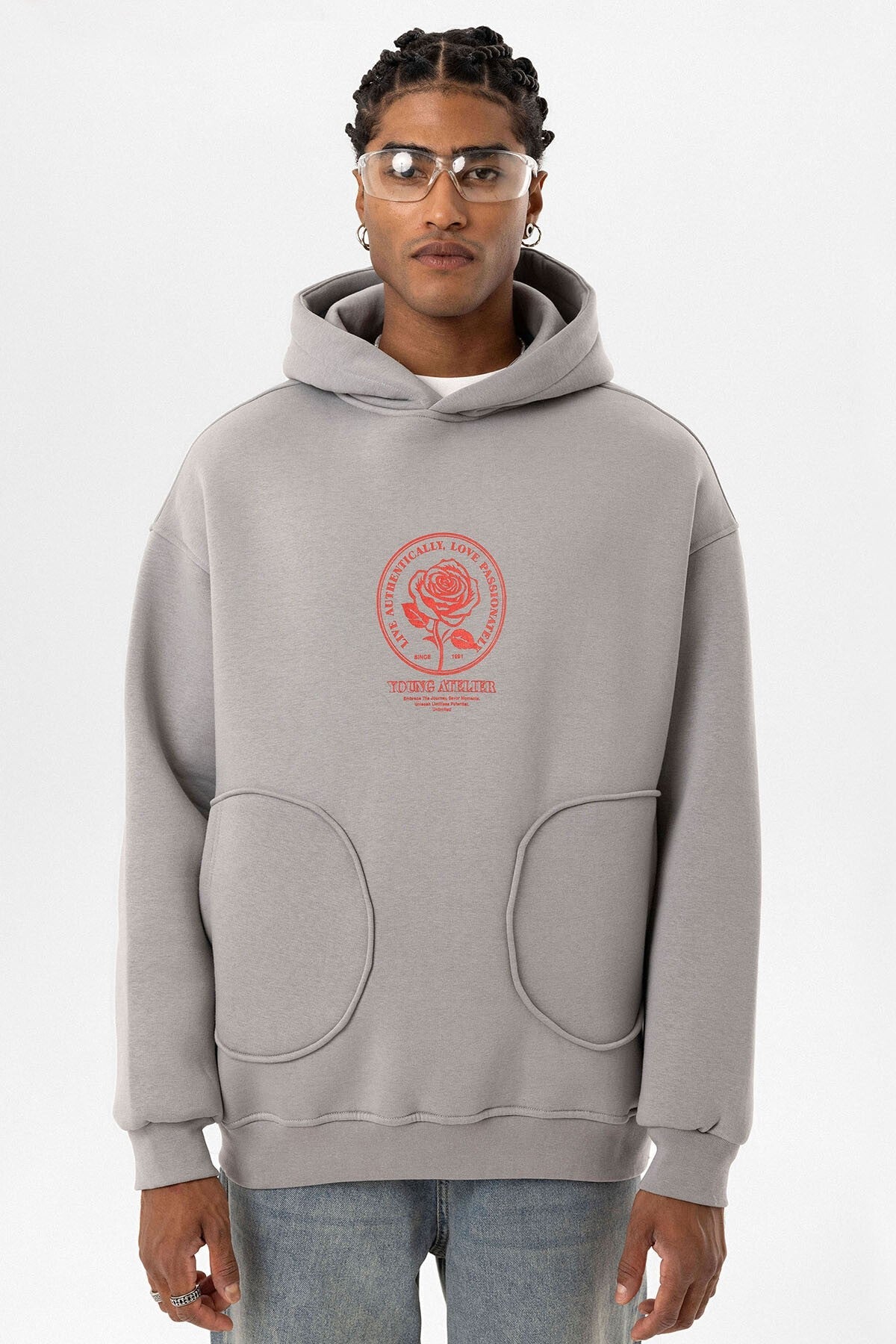 Cep Detaylı Baskılı Overıze Sweatshirt