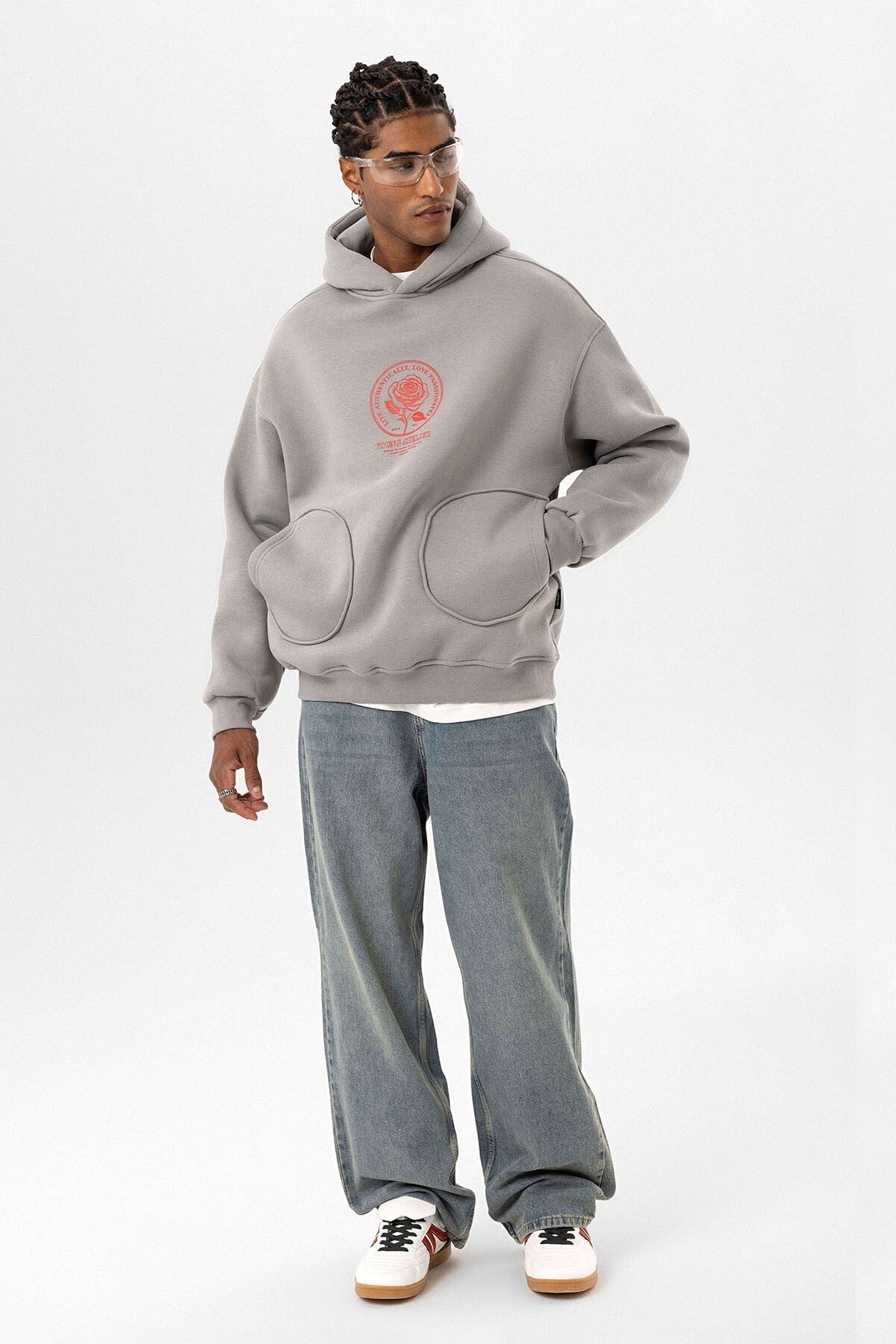 Cep Detaylı Baskılı Overıze Sweatshirt