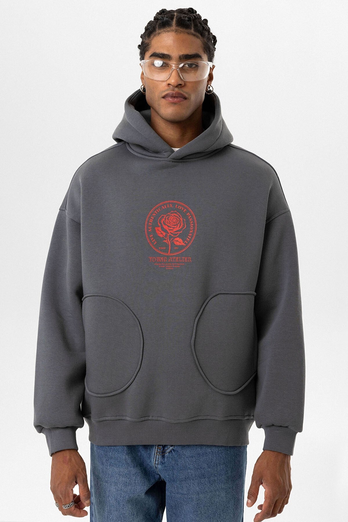 Cep Detaylı Baskılı Overıze Sweatshirt