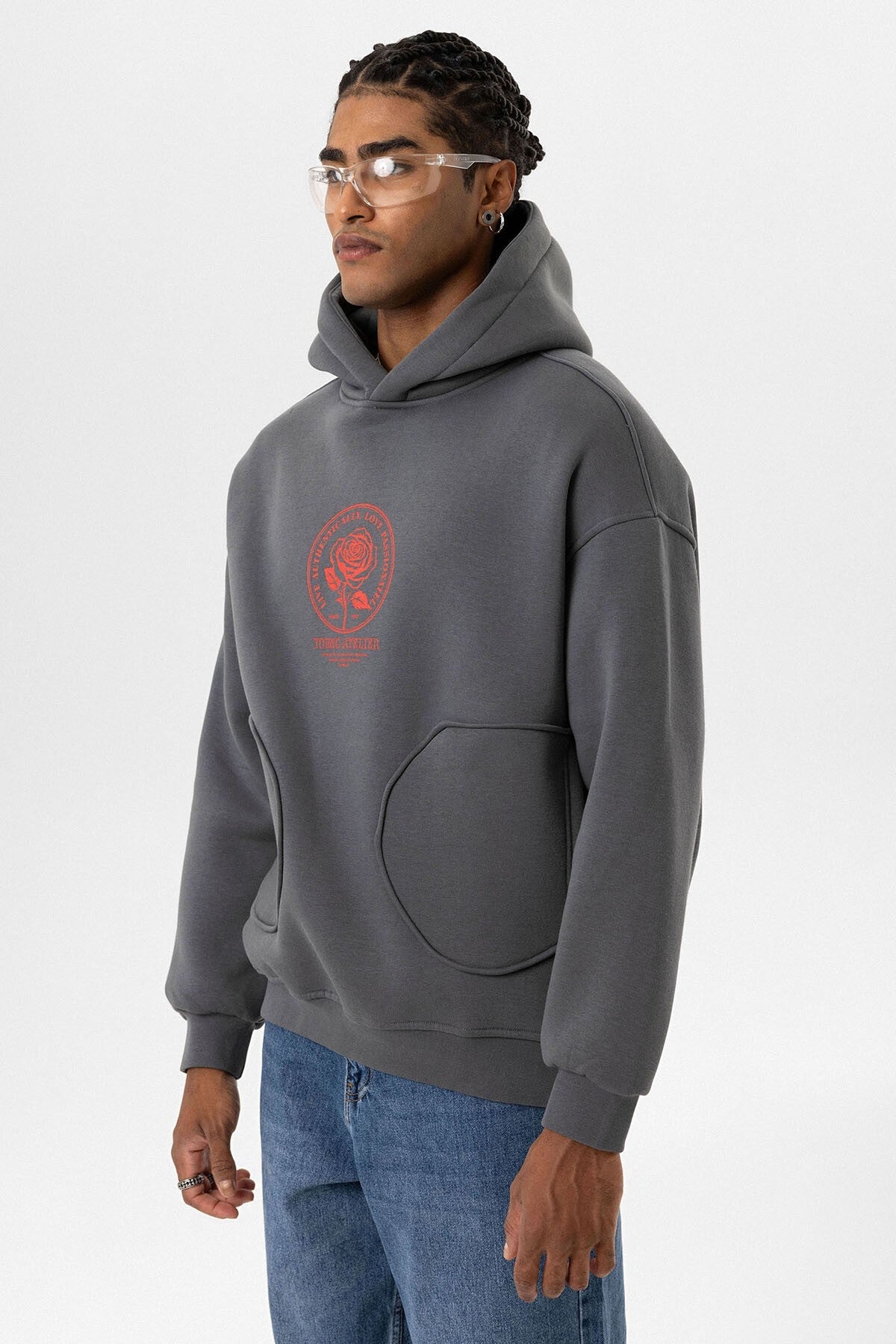 Cep Detaylı Baskılı Overıze Sweatshirt